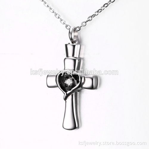 Stainless Steel Cremation Urn Necklace Cross Design Jewelry Wholesale